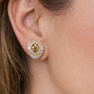 Vintage Judith Ripka 925 Sterling Silver Oval Smokey Topaz Stud Earrings